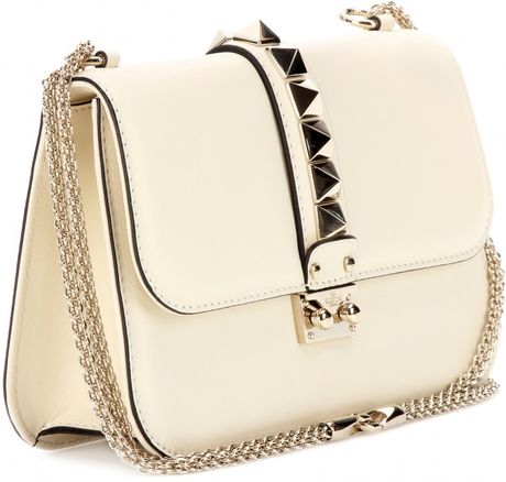 Valentino Lock Medium Leather Shoulder Bag in White (light ivory ...
