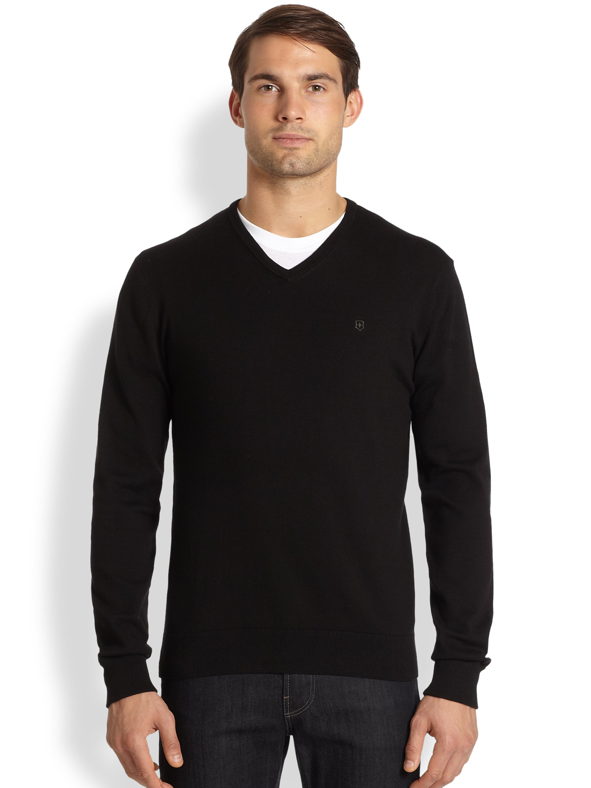 Victorinox Suisse Vneck Sweater in Black for Men