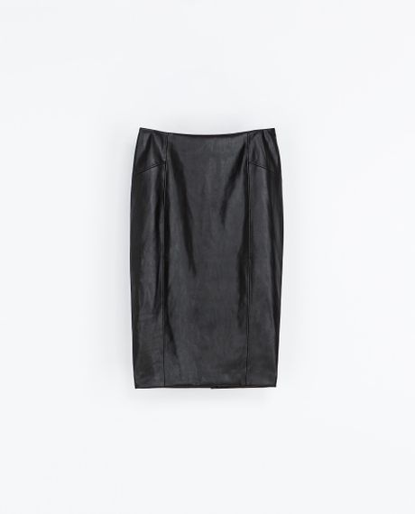 Zara Synthetic Leather Pencil Skirt in Black | Lyst