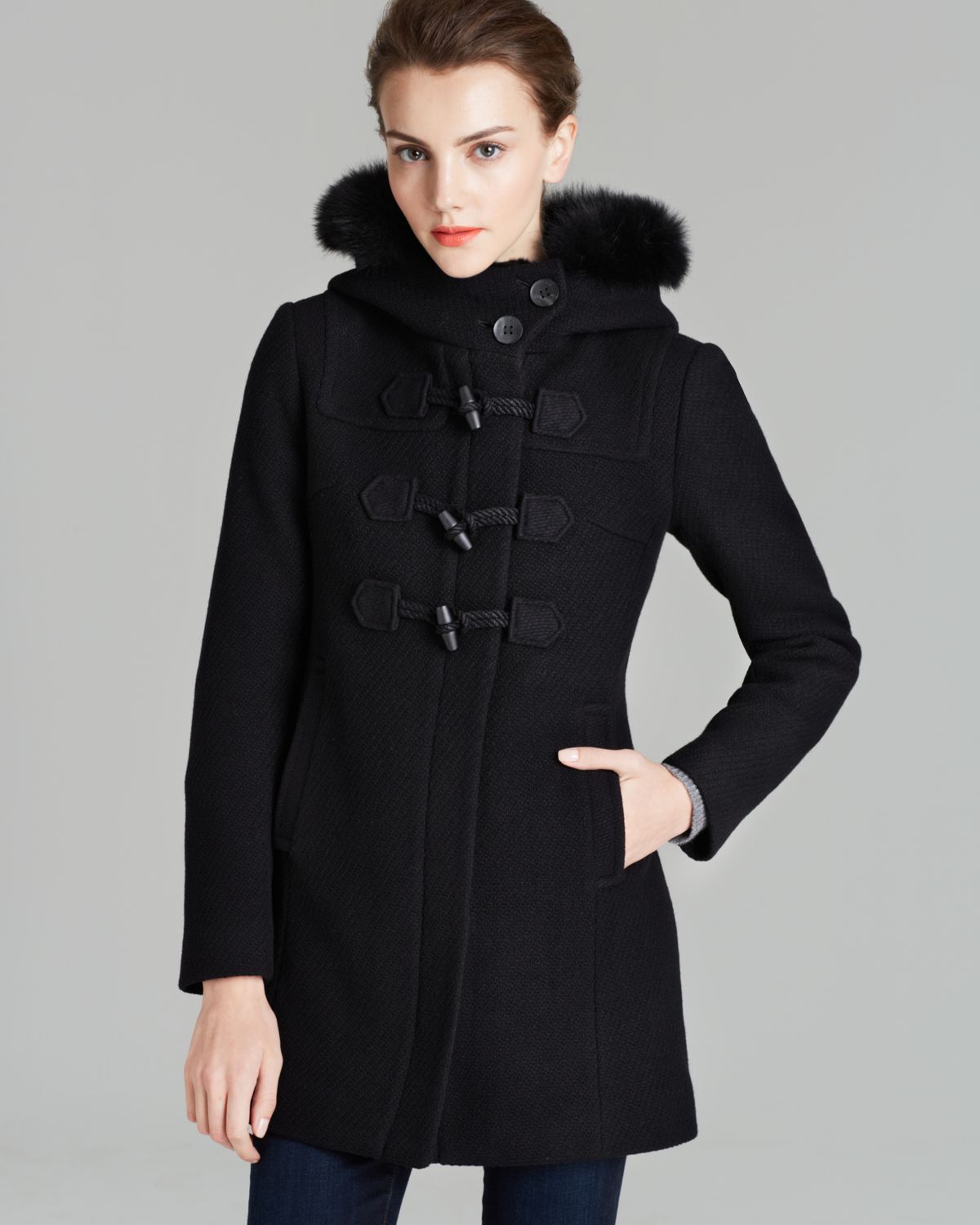 Lyst - Andrew Marc Coat Toggle Front Fur Trim in Black
