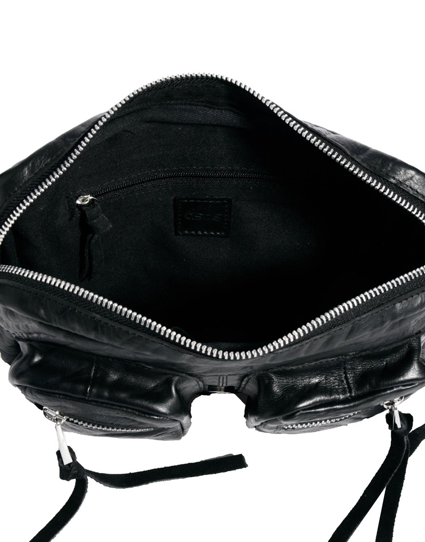 Lyst Asos Asos Tumbled Leather Bag with Two Pockets in Black
