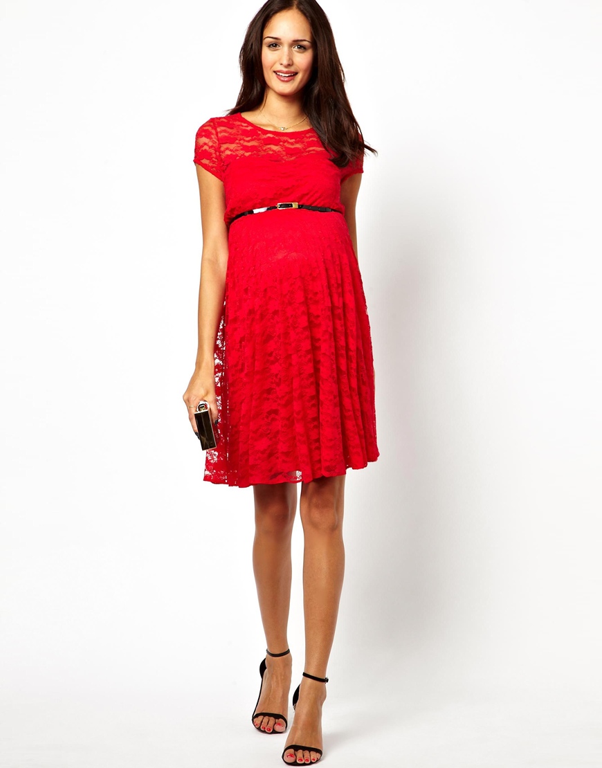 Asos Lace Skater Dress With Belt In Red Lyst 