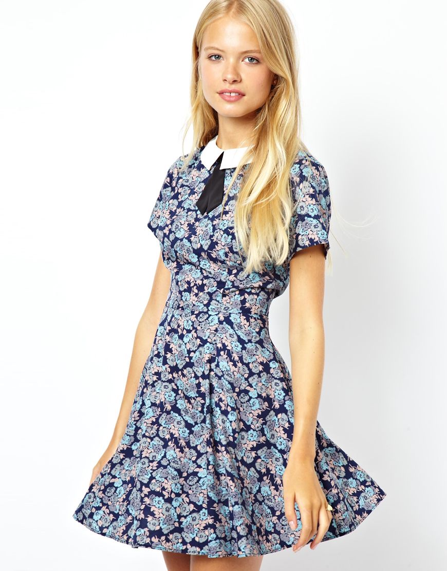 Lyst - Asos Asos Skater Dress with Contrast Collar in Floral