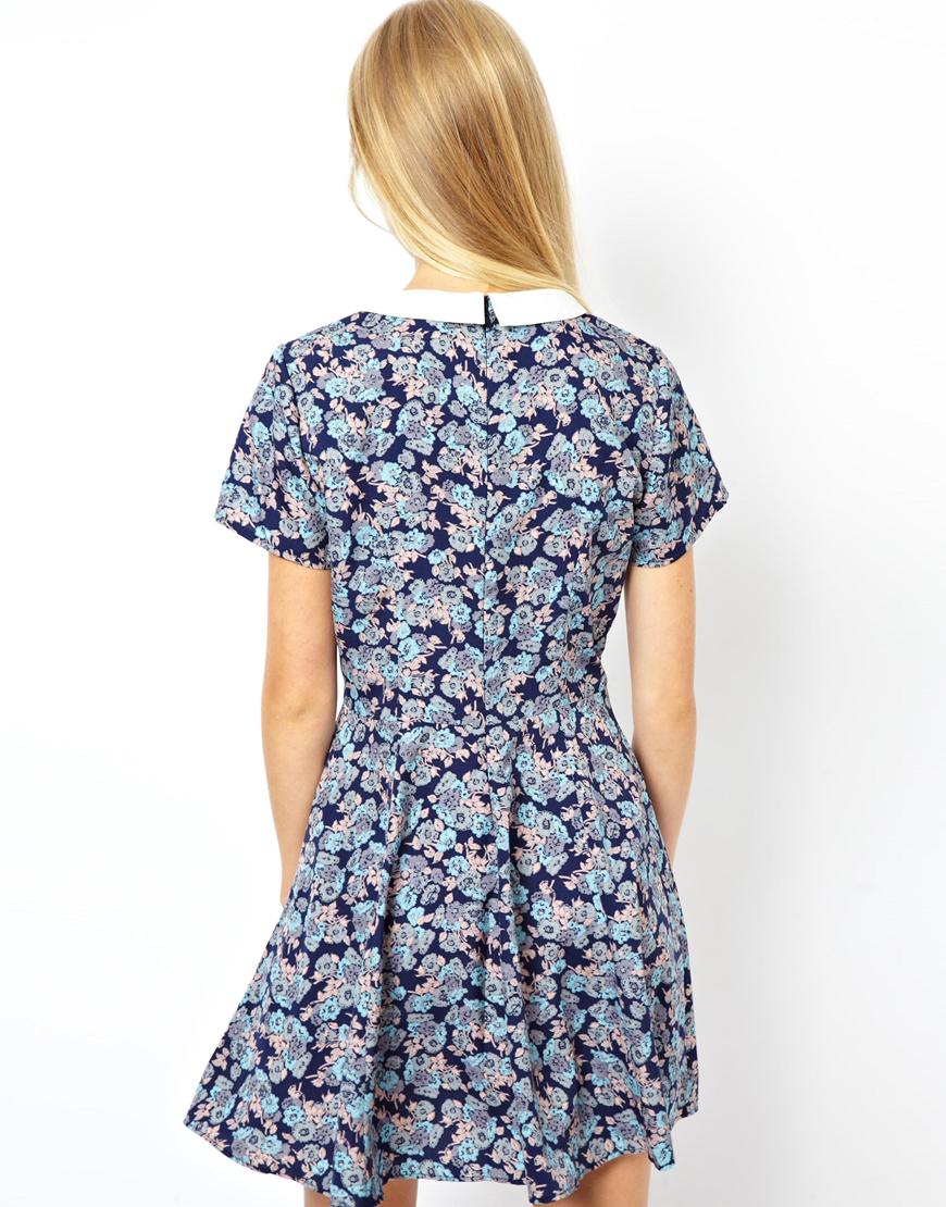 Lyst Asos Asos Skater Dress With Contrast Collar In Floral 