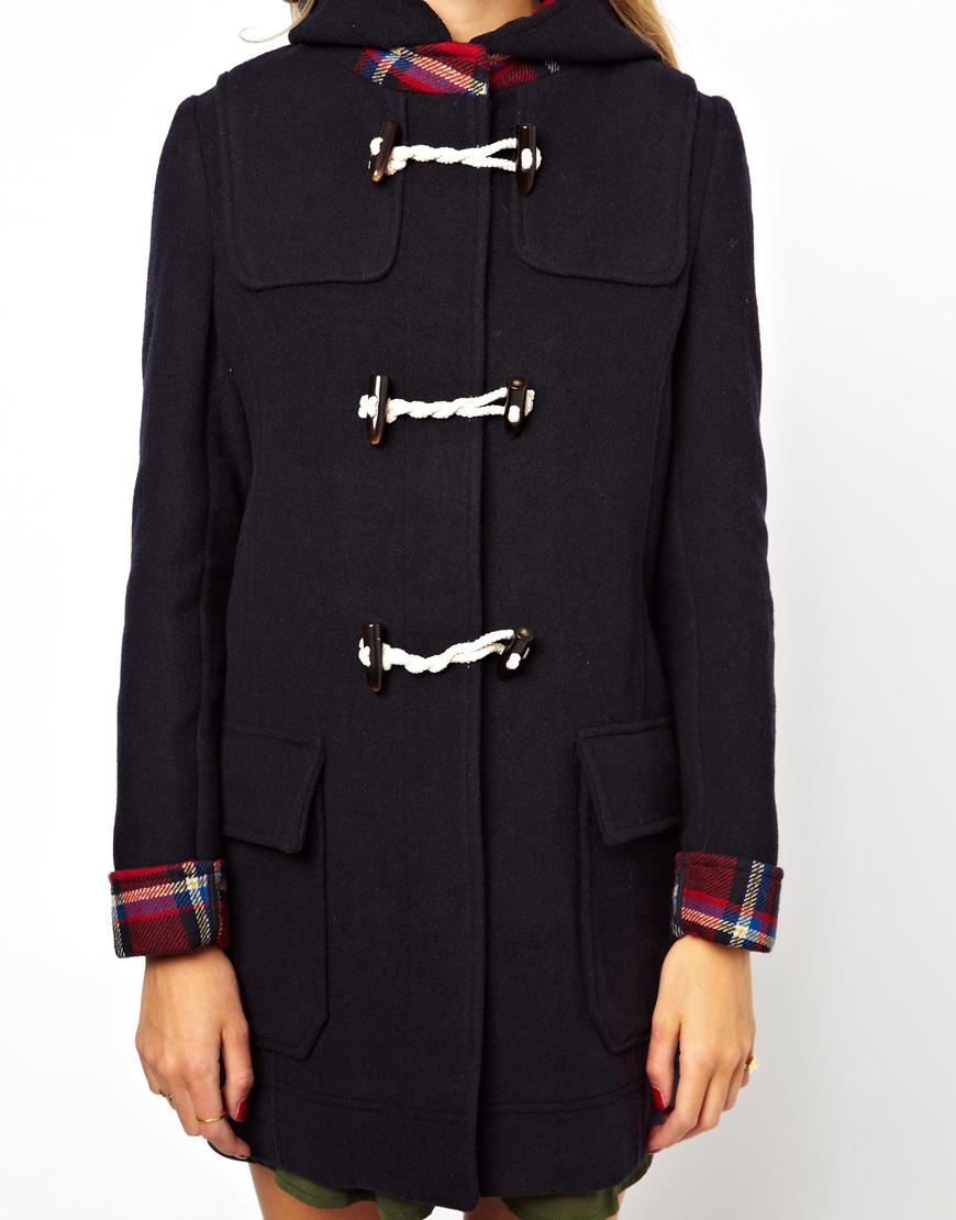 Lyst Asos Bonded Check Duffle Coat in Blue
