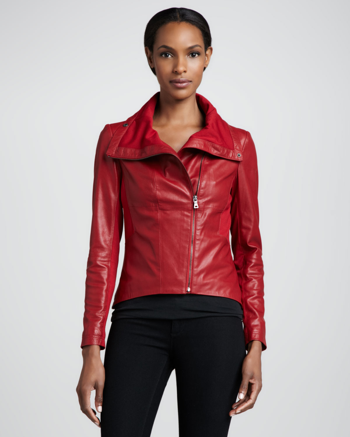 Lyst - Bagatelle Leather Ponte Asymmetric Jacket Red in Red