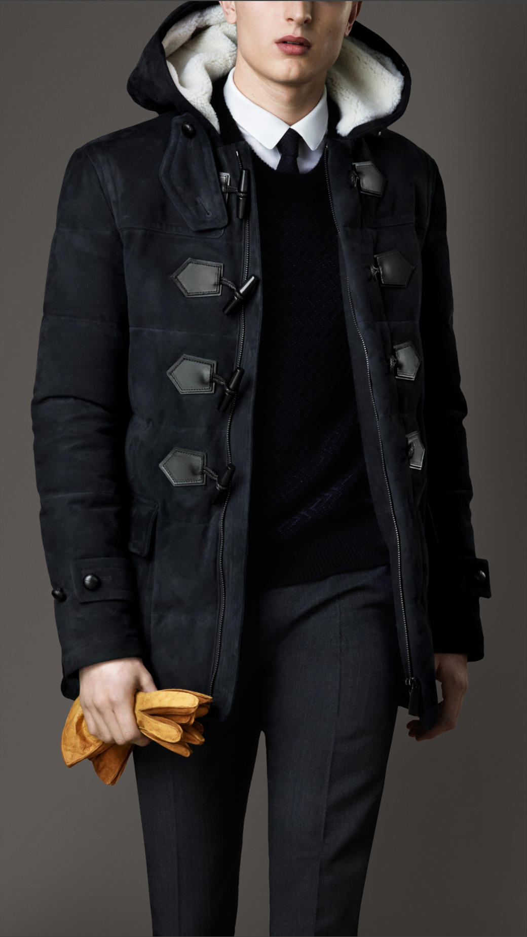 Lyst - Burberry Downfilled Suede Duffle Coat in Blue for Men