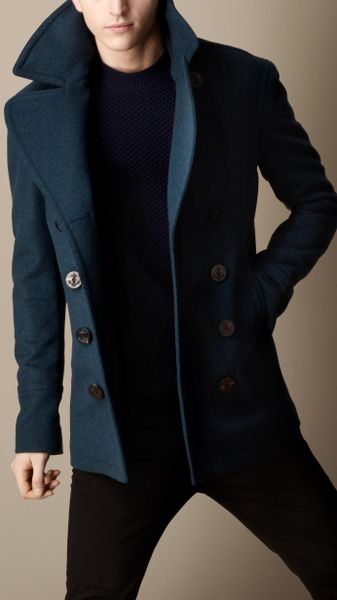 Burberry Wool Cashmere Pea Coat in Blue for Men (storm blue melange) | Lyst