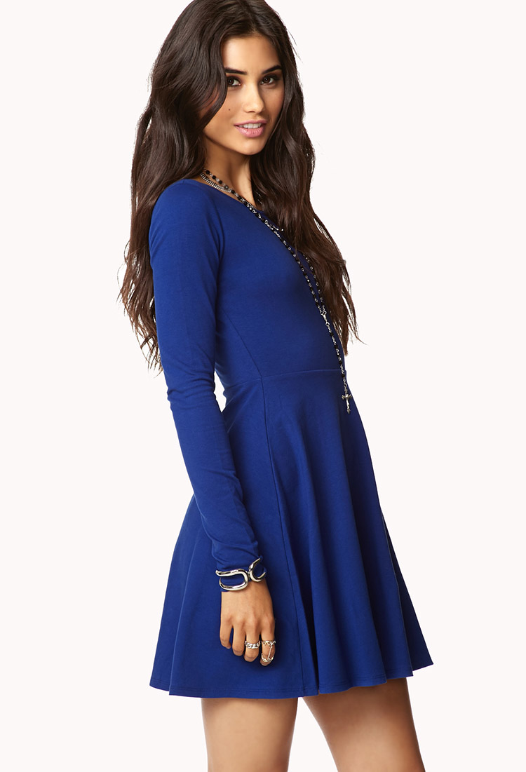 casual fit and flare dress with sleeves