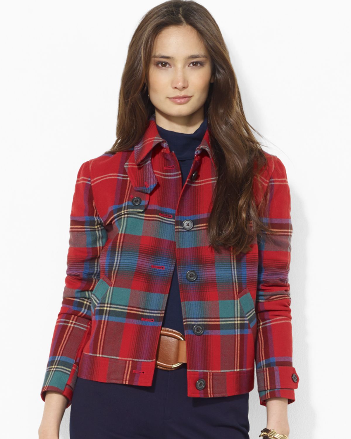 Lyst - Lauren By Ralph Lauren Wool Plaid Jacket in Red