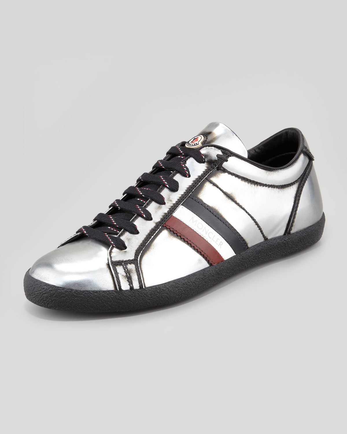 Moncler Monaco Lowtop Leather Sneaker Silver in Metallic | Lyst