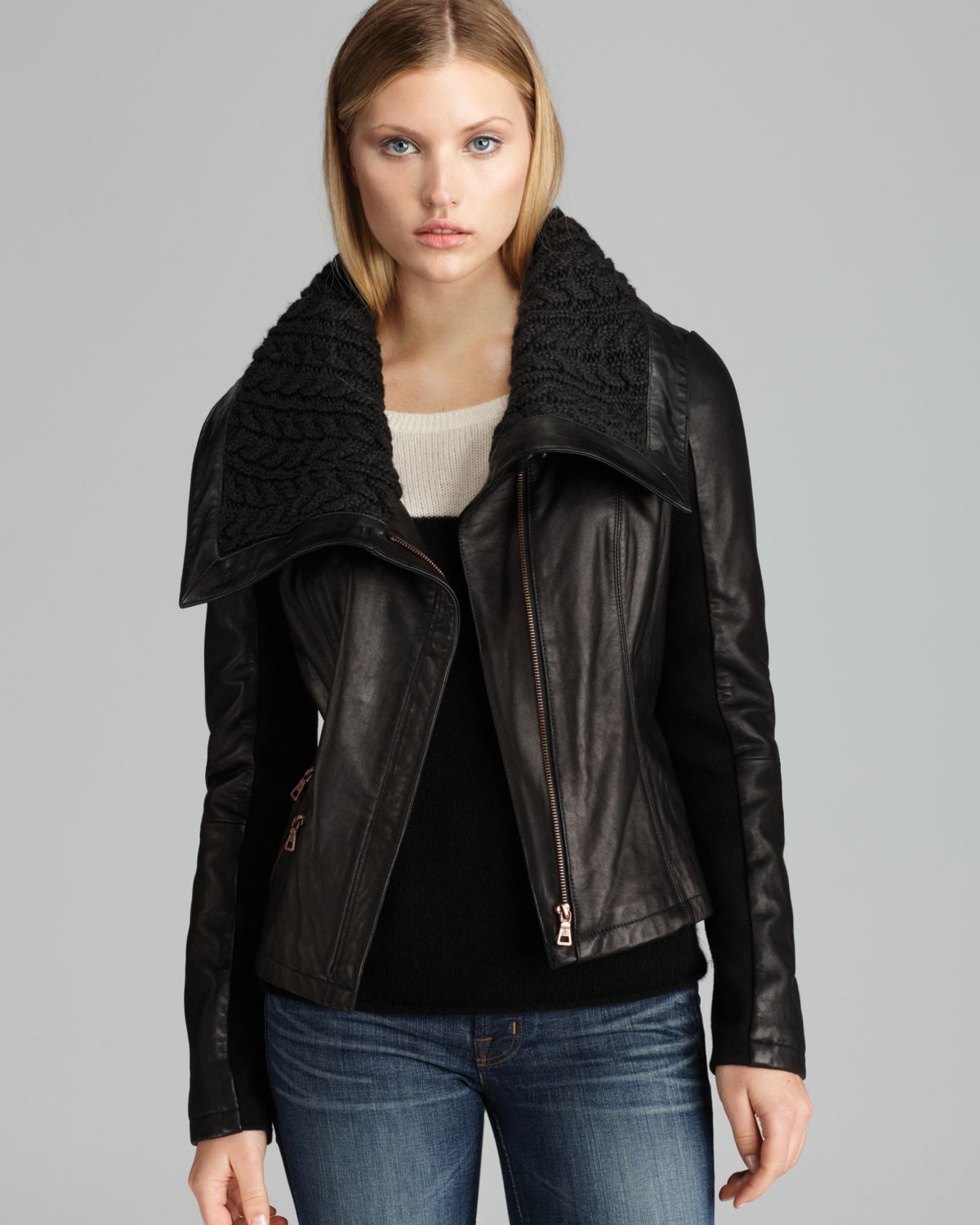 Sam Edelman Leather Jacket Palermo Knit Combo In Black Lyst Gallery