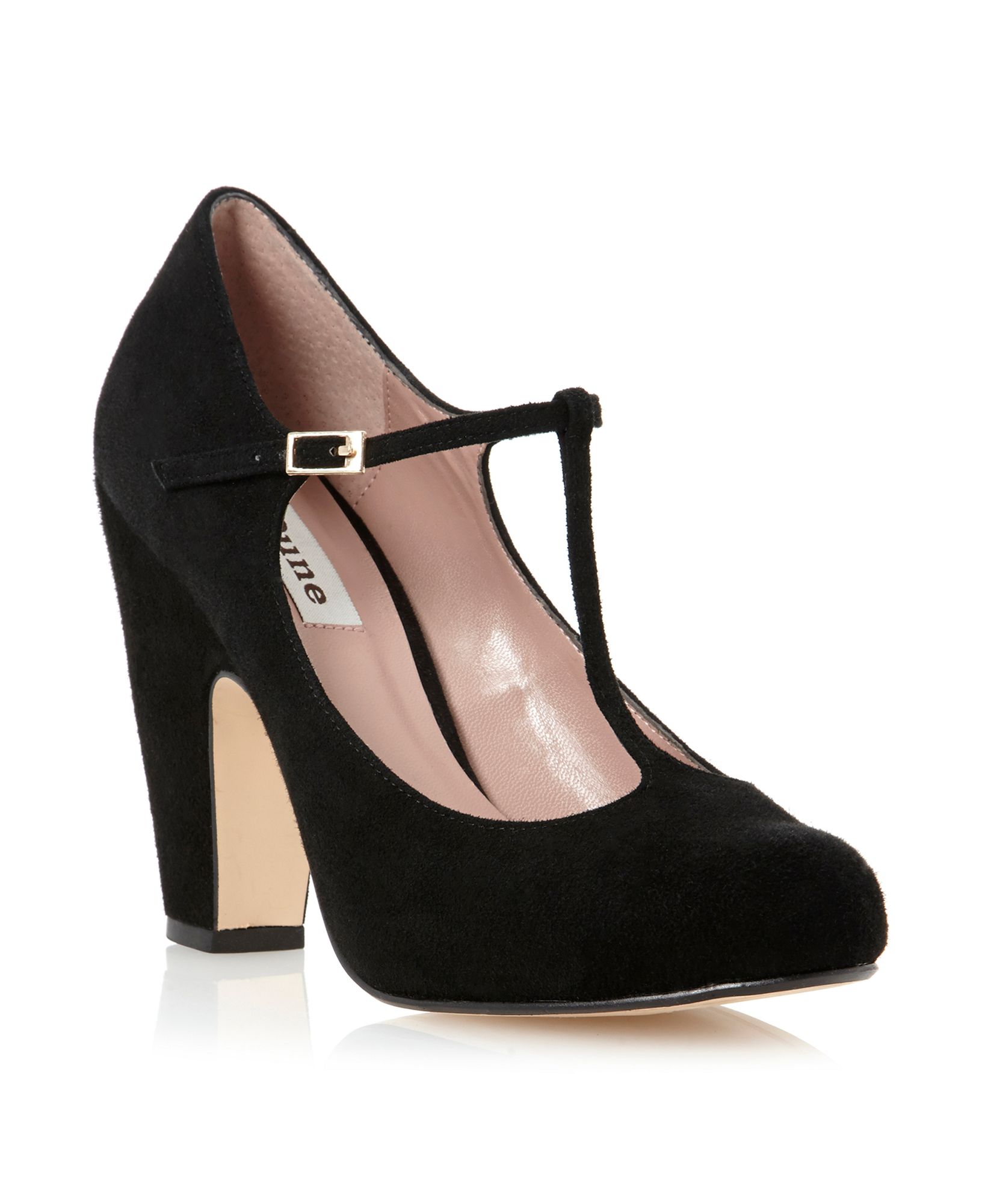 Dune Antina Tbar Block Heel Court Shoes in Black (Black Suede) | Lyst