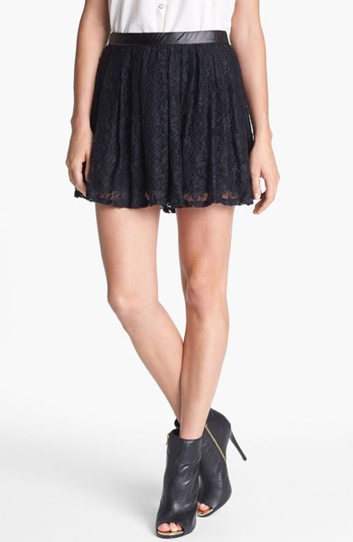 Jessica Simpson Katrina Faux Leather Trim Lace Skirt in Black (Jet ...