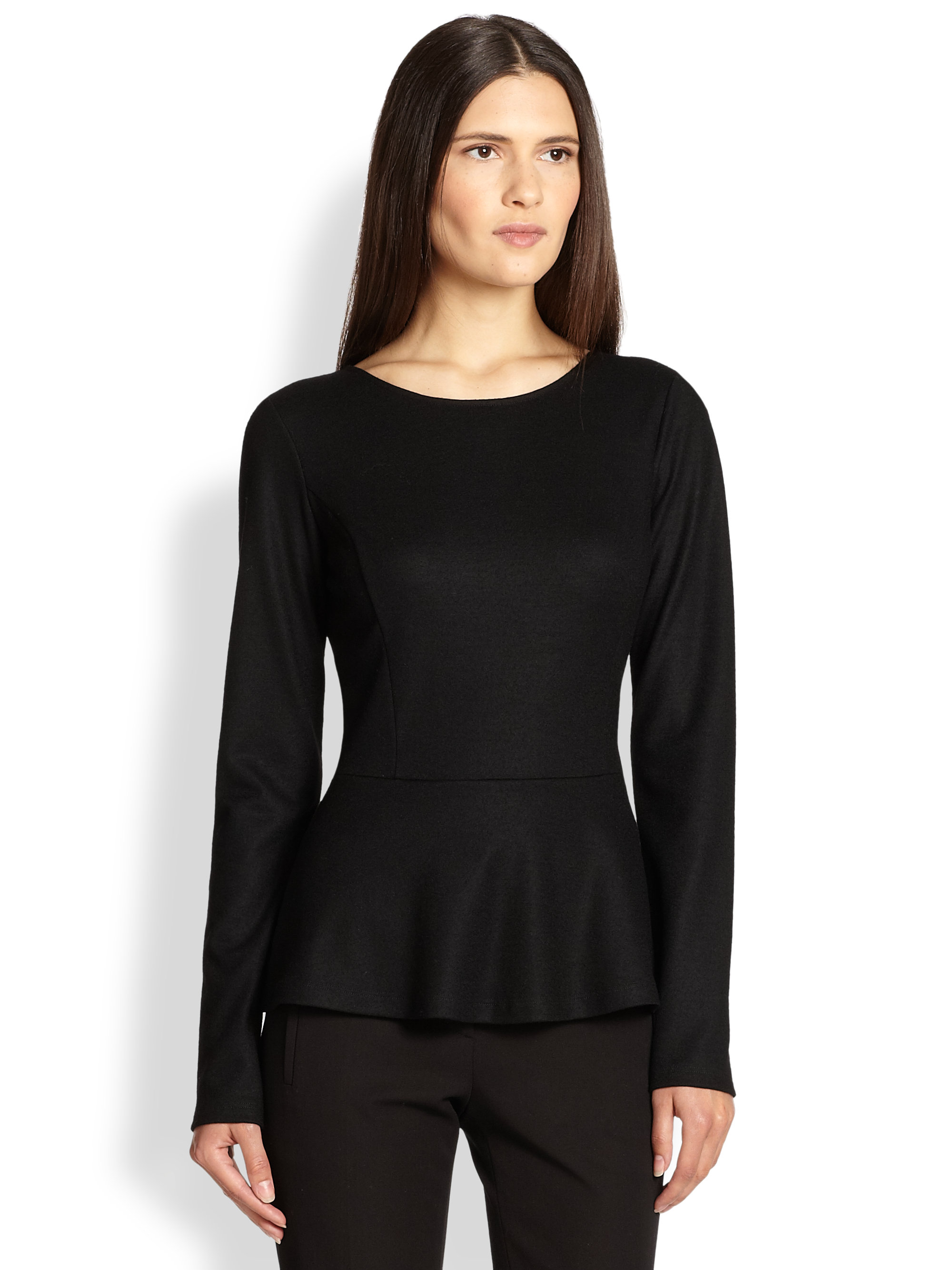 Lyst - Theory Defta Victorious Wool Peplum Top in Black