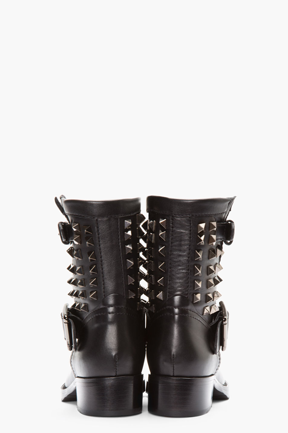 Valentino Black Studded Leather Biker Boots in Black | Lyst