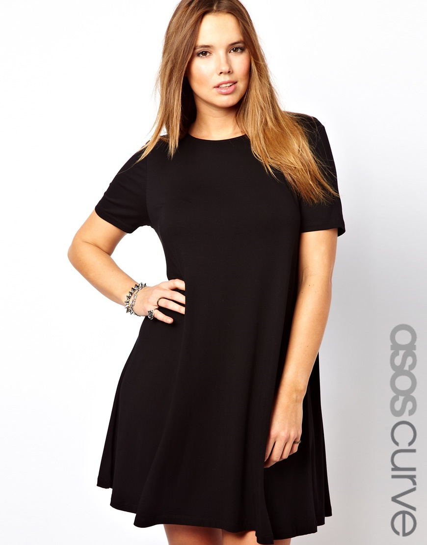 Asos Curve Asos Curve Swing Dress with Short Sleeves in Black | Lyst