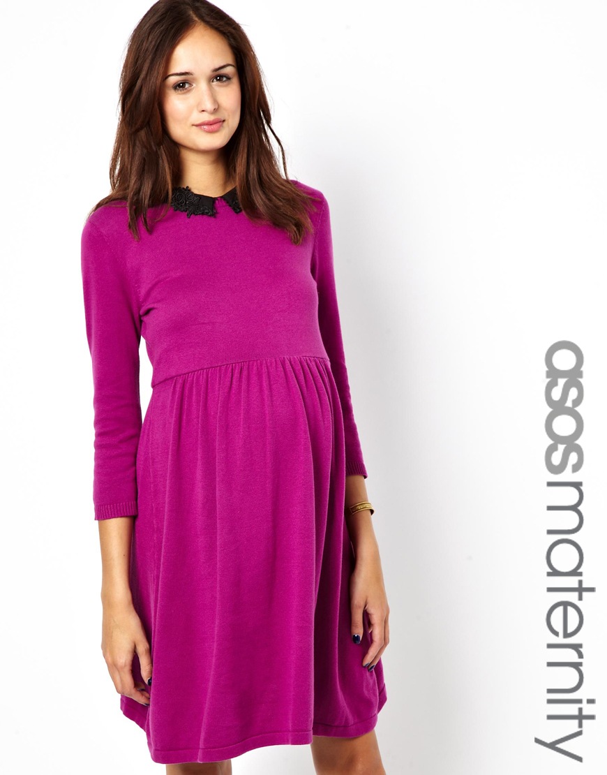 Lyst - Asos Asos Maternity Knitted Skater Dress with Peter Pan Collar ...