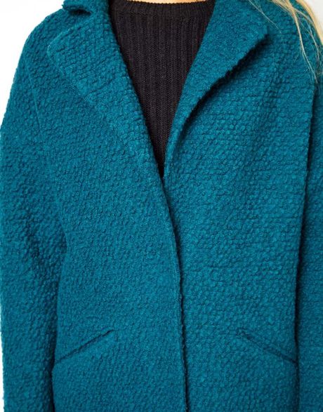 Asos Asos Textured Maxi Coat in Blue (Teal) | Lyst
