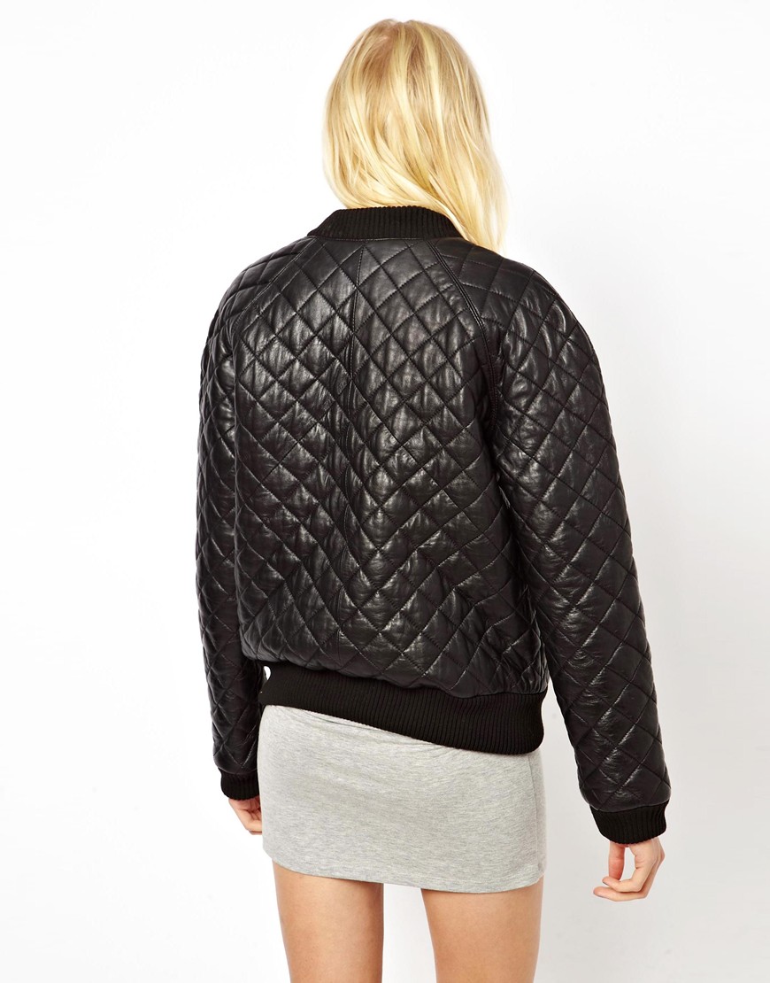 Glamorous Just Female Quilted Leather Bomber Jacket In Black Lyst 