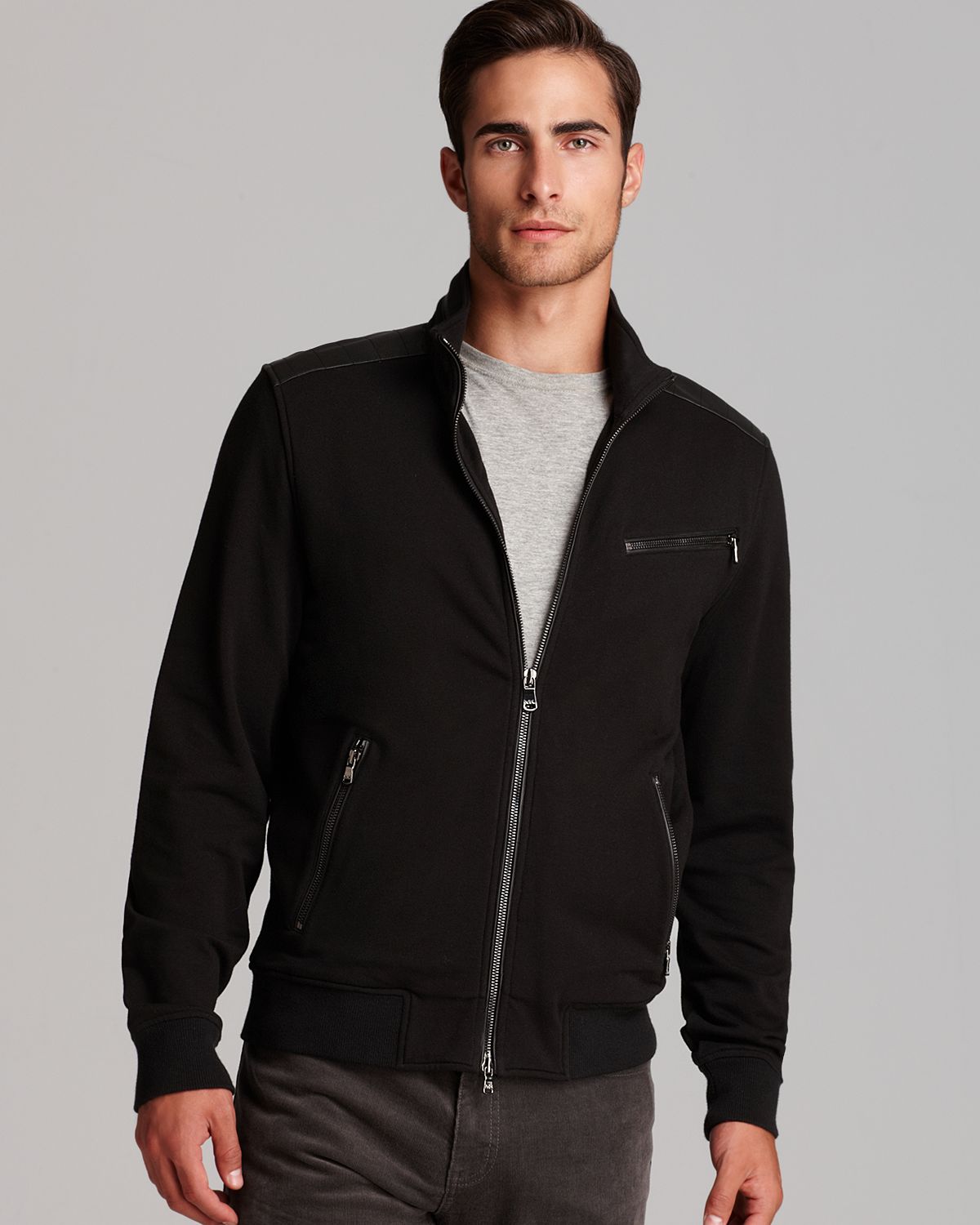 Michael kors Fleece Moto Jacket in Black for Men | Lyst