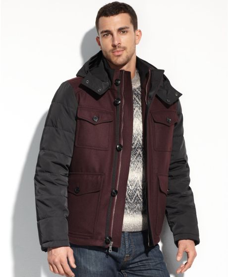 Tommy Hilfiger Mixed Media Hooded Puffer Coat in Purple for Men ...