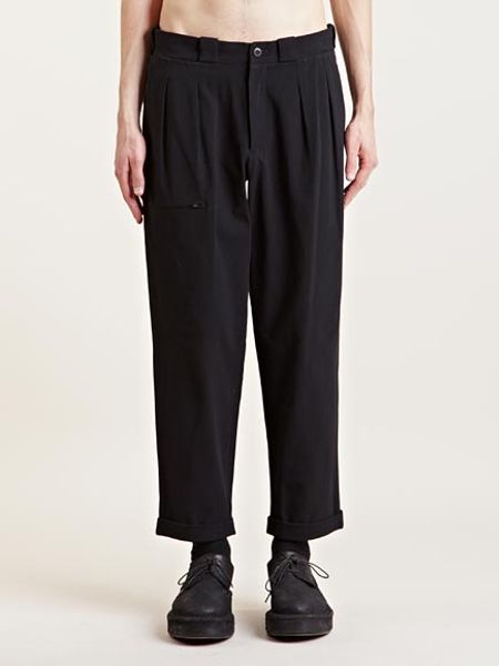 Yohji Yamamoto Mens Pleated Cotton Chino Pants in Black for Men | Lyst