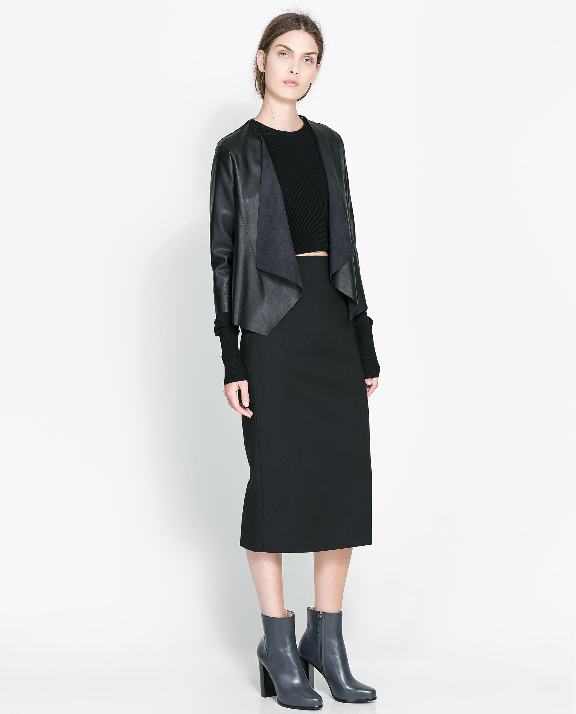 Zara Faux Leather And Guipure Lace Jacket In Black Lyst Gallery