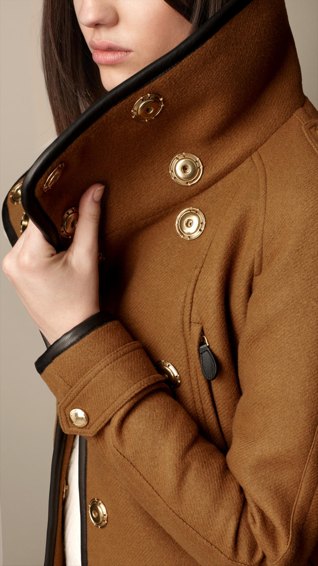 Lyst Burberry Leather Trim Blanket Wrap Jacket in Brown