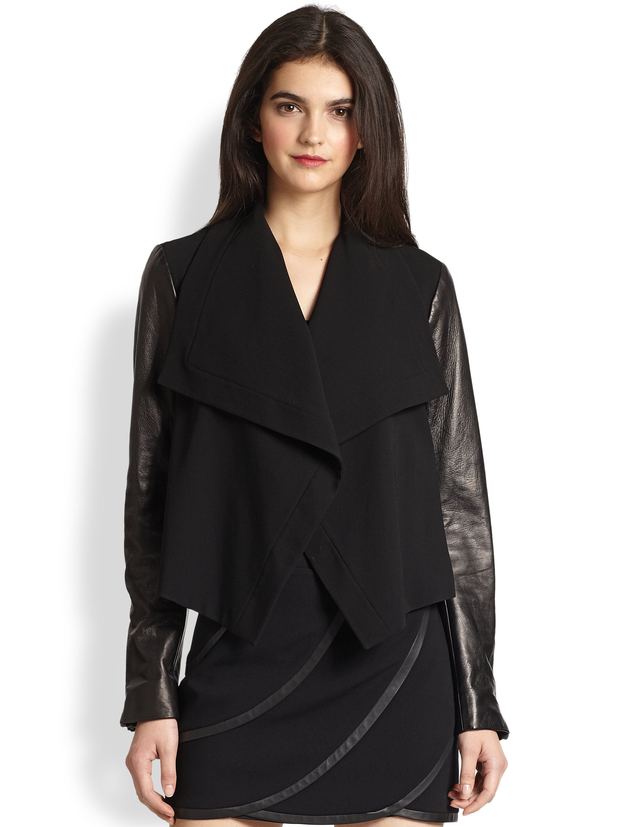 Diane Von Furstenberg Olympia Leather Combo Jacket in Black | Lyst