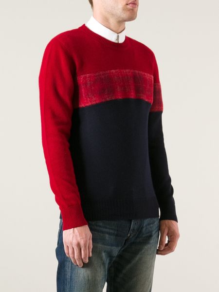 Moncler Gamme Bleu Knitted Sweater in Red for Men (blue) | Lyst
