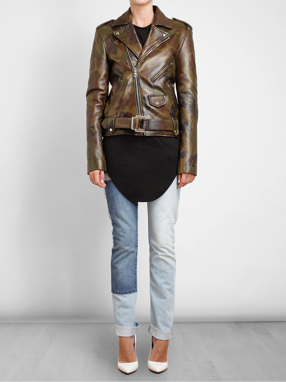 Pyer Moss Camouflage Leather Biker Jacket In Black Lyst Gallery