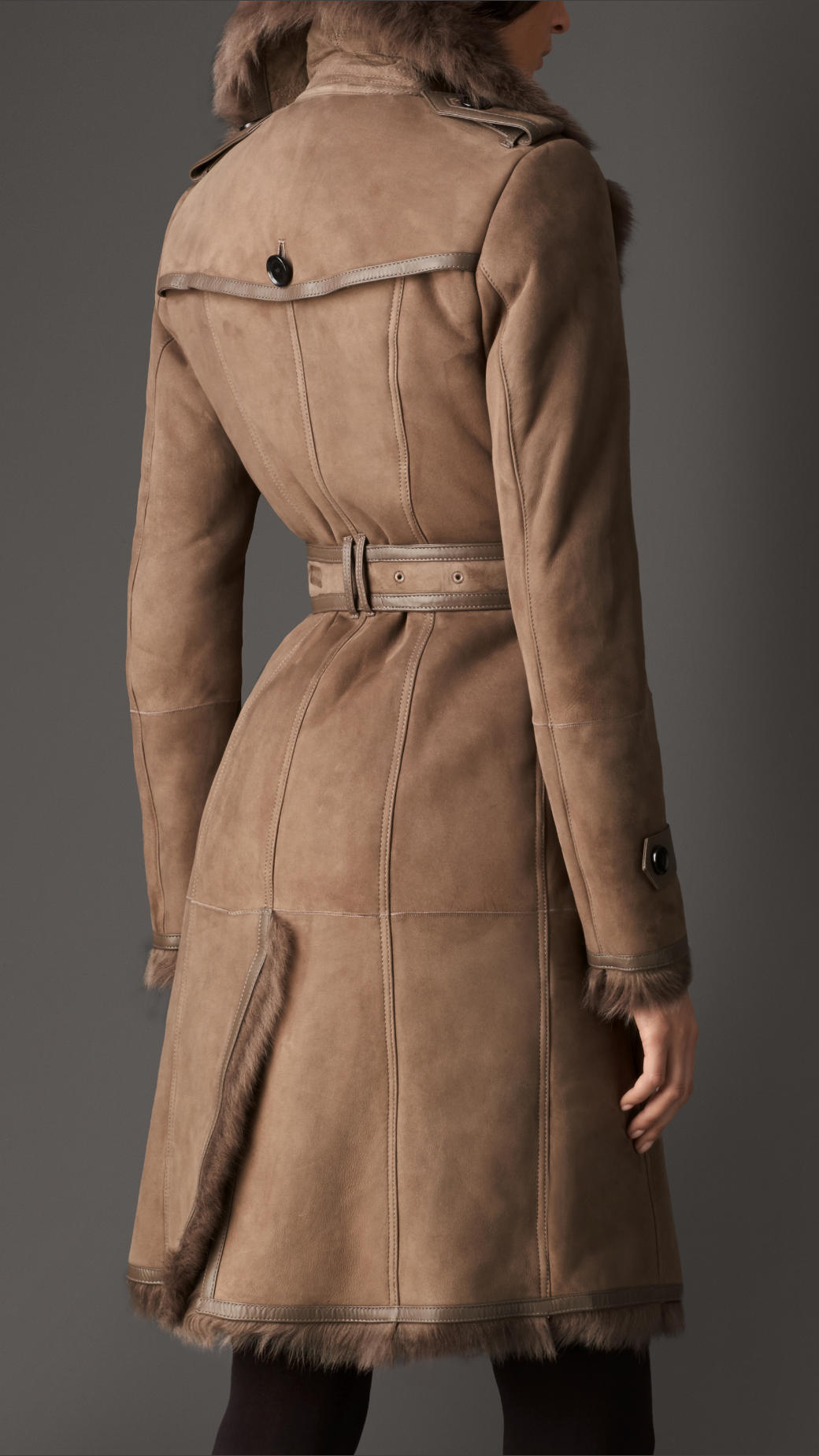 Lyst - Burberry Long Shearling Trench Coat in Brown