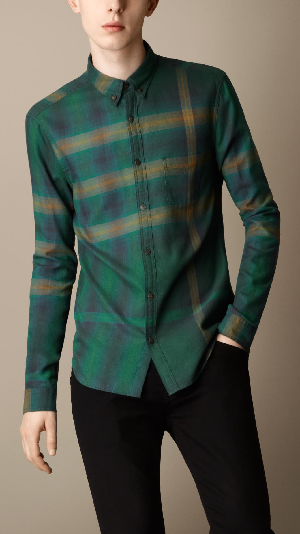 Burberry Ombre Check Cotton Shirt in Green for Men (dark forest green ...