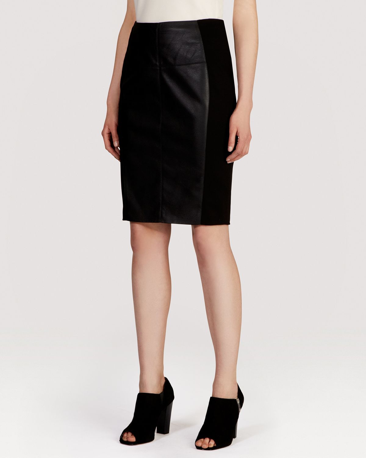 Karen millen Faux Leather and Jersey Collection Skirt in Black | Lyst