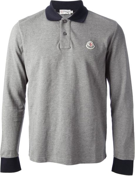 Moncler Long Sleeve Polo Shirt in Gray for Men (grey) | Lyst