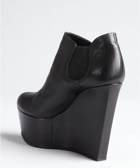 Casadei Black Leather Platform Wedge Chelsea Ankle Boots in Black | Lyst