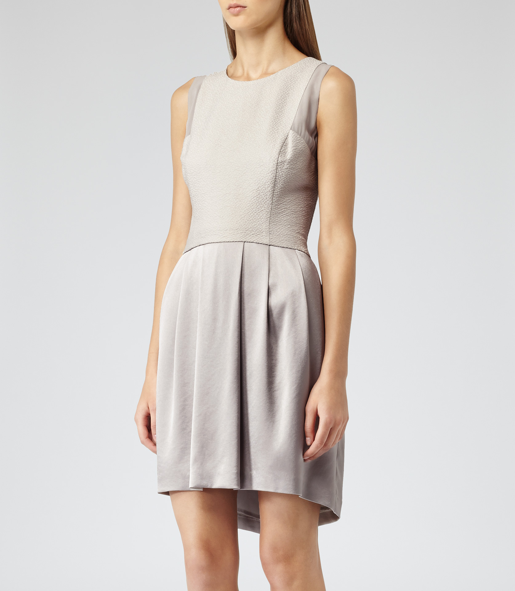 Reiss Gigi Textured Dress in Natural - Lyst