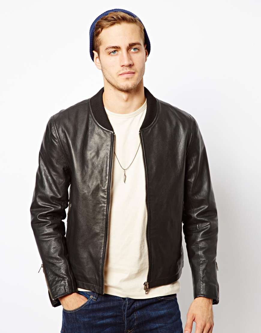 Lyst - Asos Leather Bomber Jacket in Brown for Men