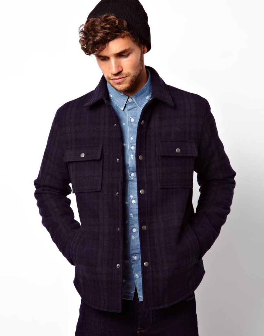 Lyst - Persol Asos Wool Checked Over Shirt in Blue for Men