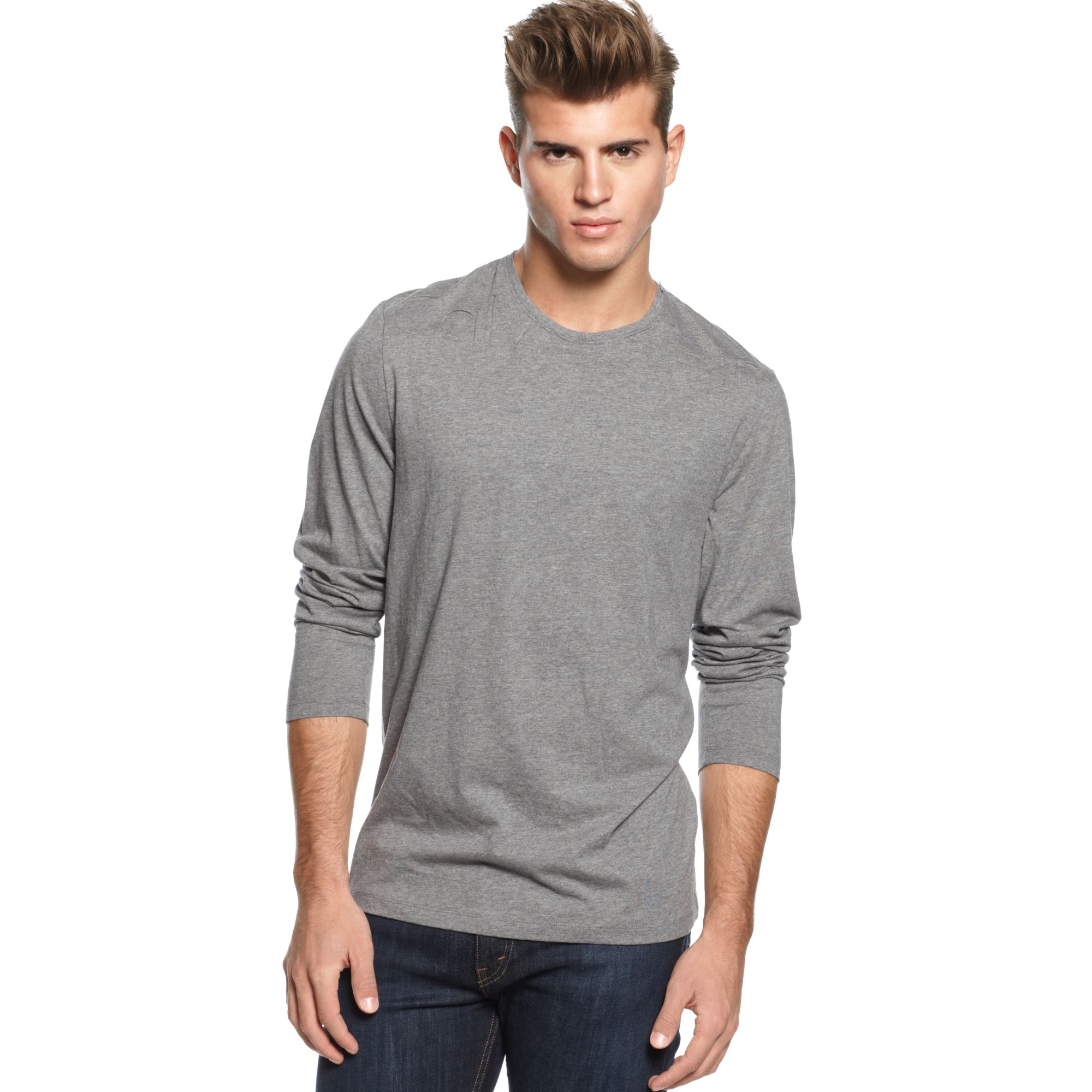 Lyst - Calvin klein Long Sleeve Crew Neck Graphic Shirt in Gray for Men