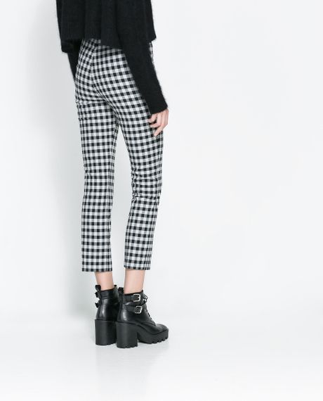 Zara Checkered Trousers in Gray (Black / White) | Lyst