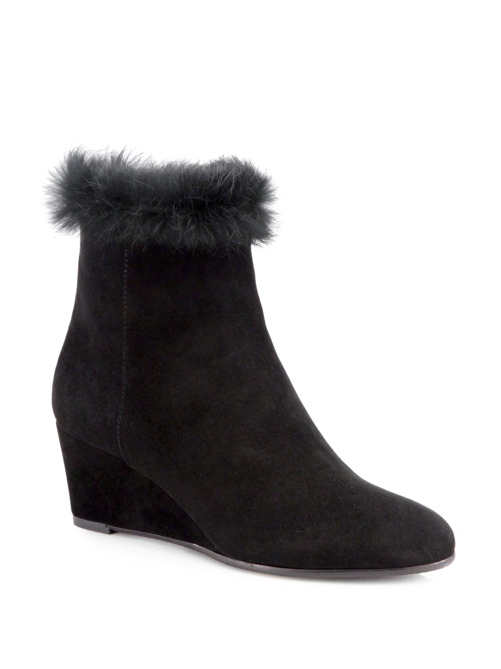 Aquatalia By Marvin K Jinx Fur-trimmed Suede Ankle Boots in Black | Lyst