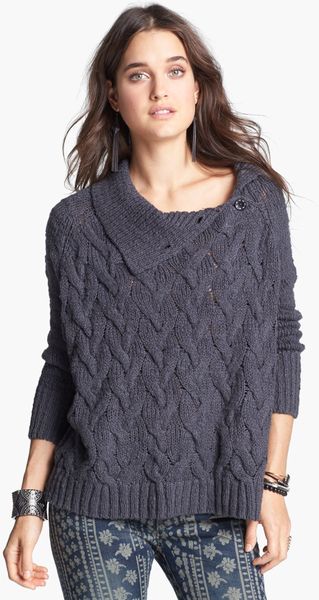 Free People Berkeley Cable Knit Sweater in Gray (Charcoal) | Lyst