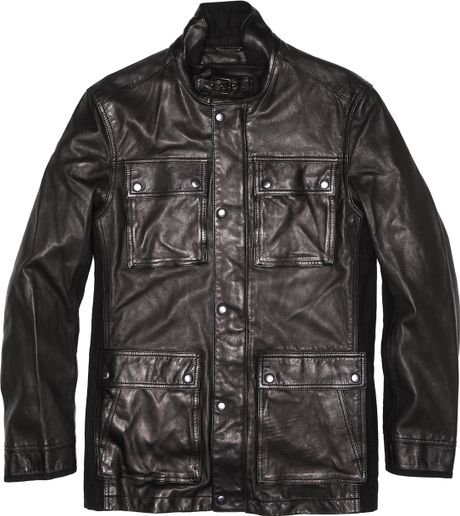 John Varvatos Leather Military Field Jacket in Brown for Men (Black) | Lyst