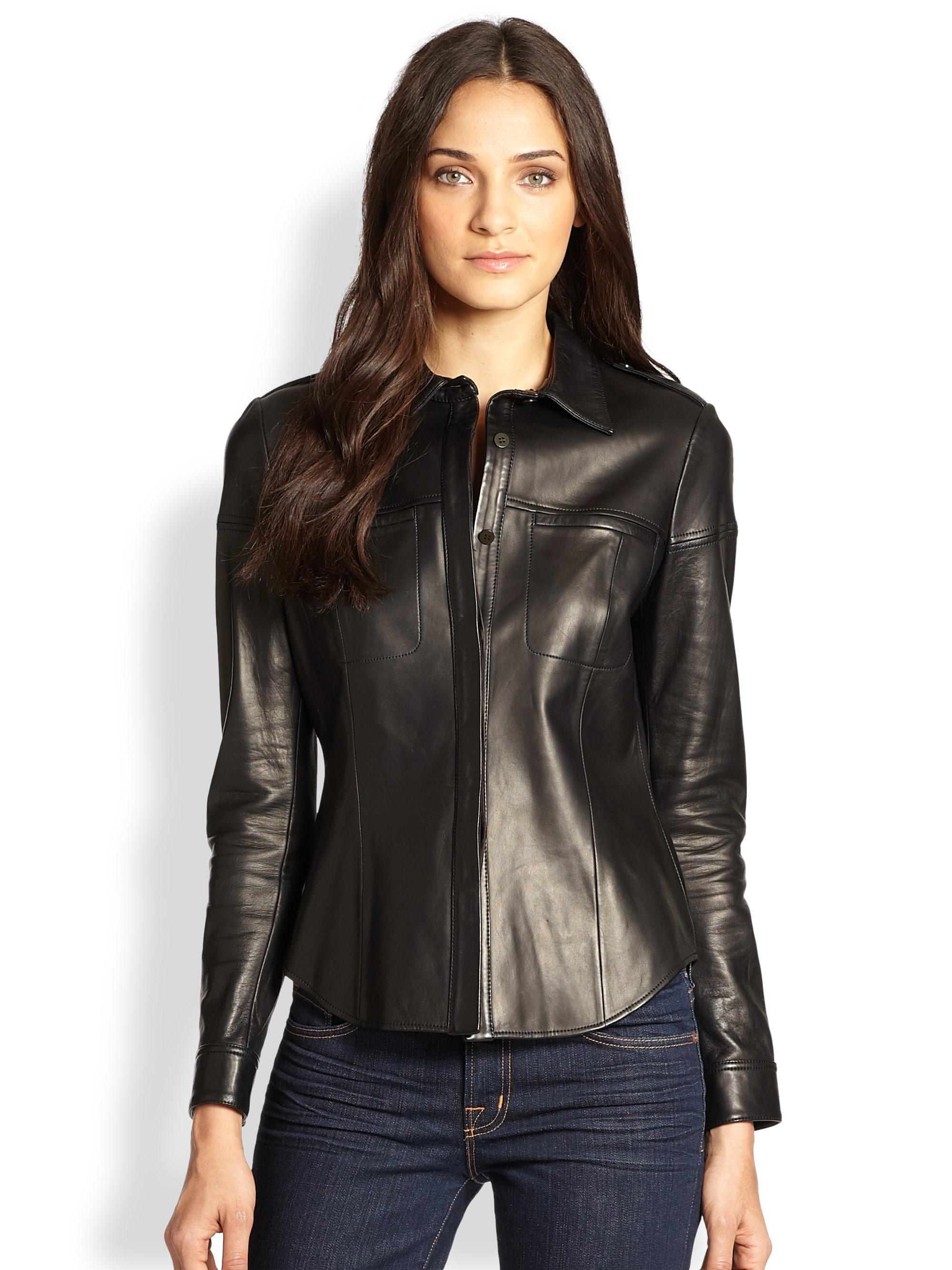 Rebecca minkoff Ryker Leather Shirt in Black | Lyst