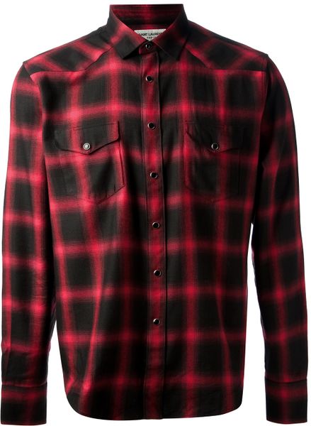 Saint Laurent Plaid Flannel Shirt in Red for Men | Lyst