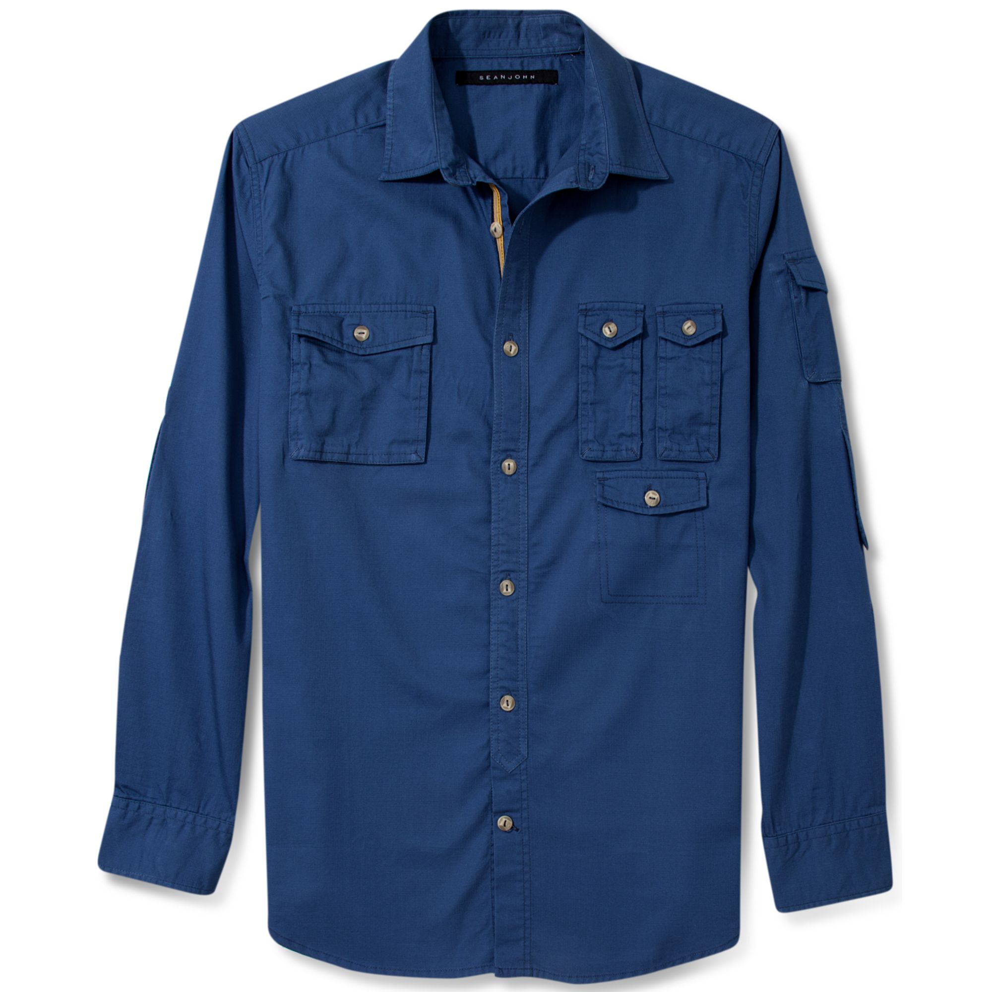 Lyst - Sean john Long Sleeve Solid Utility Shirt in Blue for Men