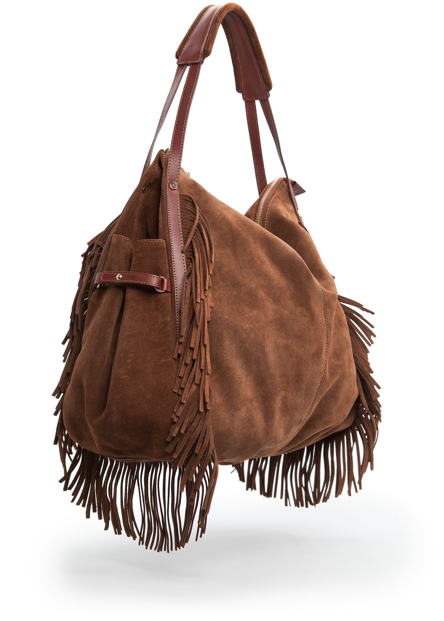 Large Black Leather Fringed Hobo Bags 