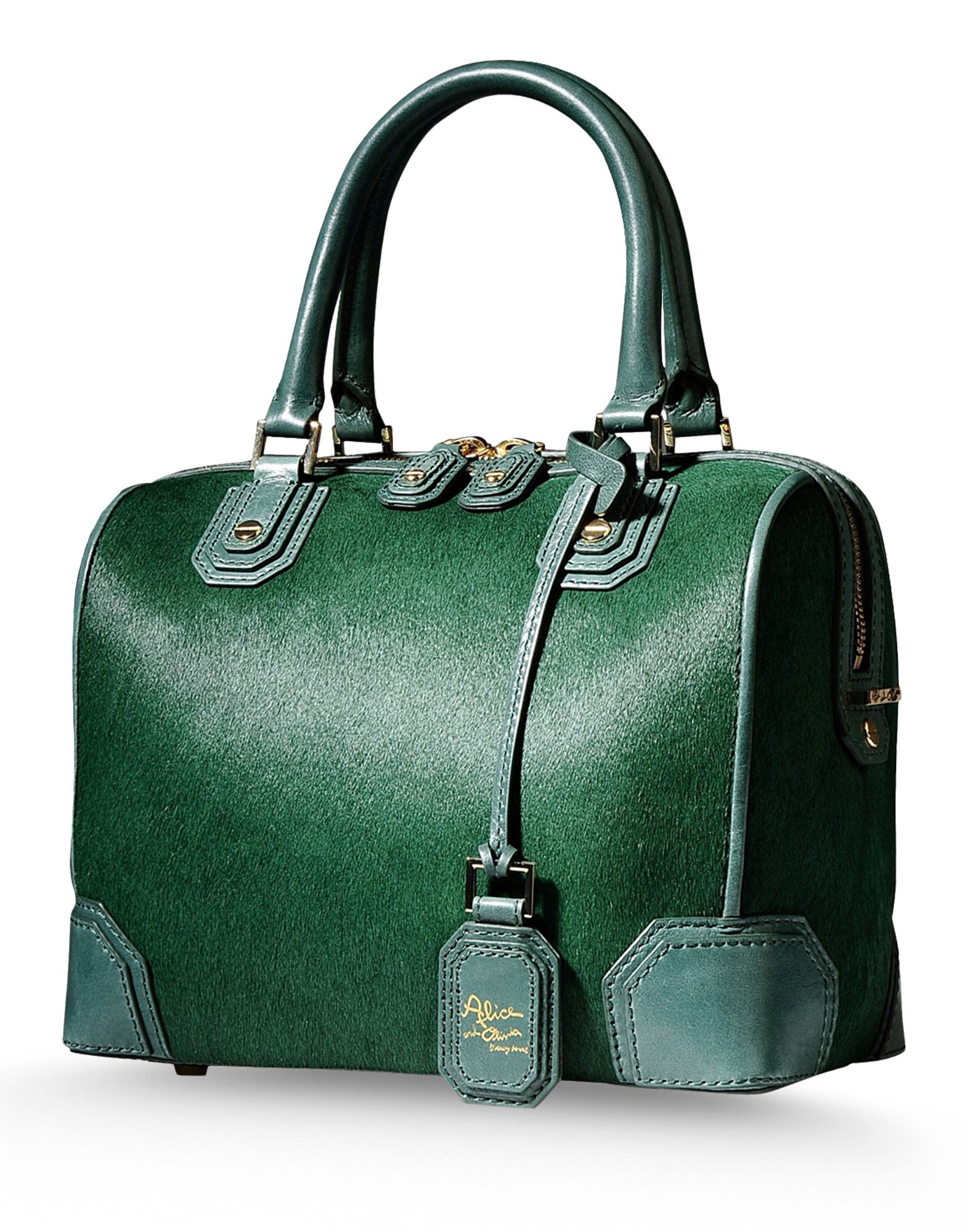 Alice + olivia Medium Leather Bag in Green | Lyst